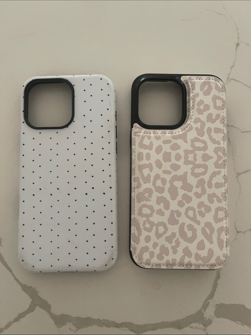 White & Light Pink Leopard Card Slot Phone Case - Chic Wallet Style